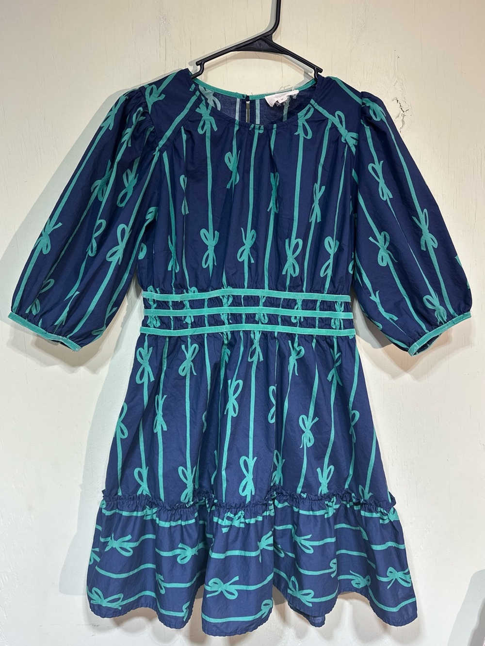 Umgee navy blue with green bows dress velvet trim half sleeve women’s medium